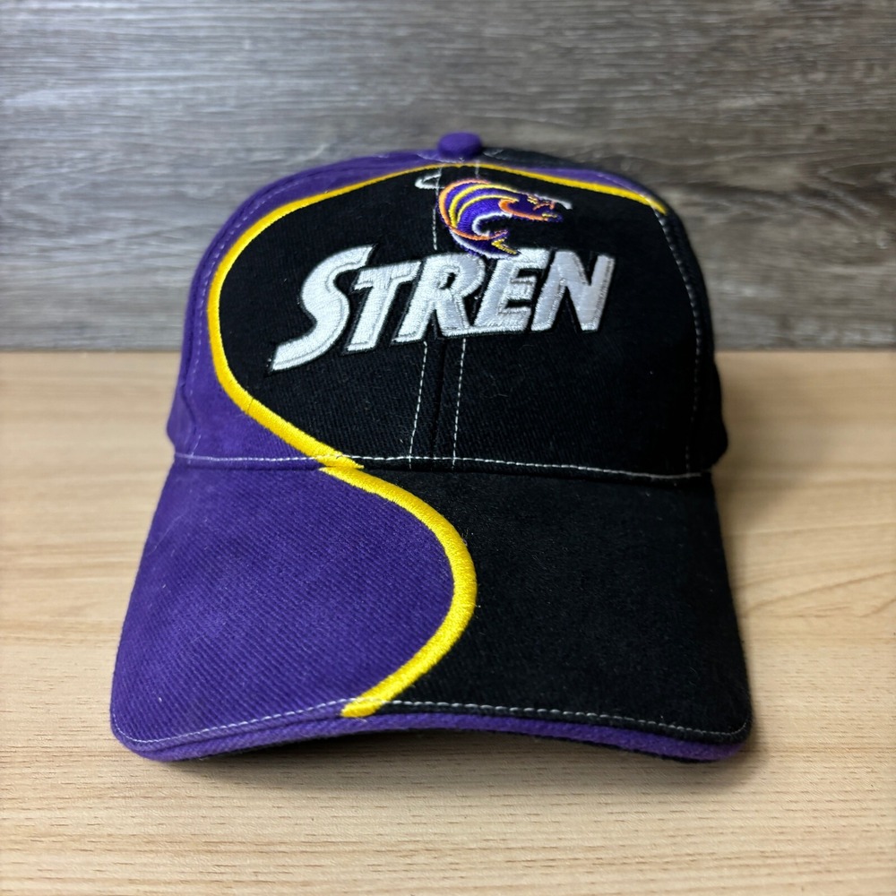 Stren Hat Cap Strap Back Black Purple Fish Fishing Lines Adjustable
